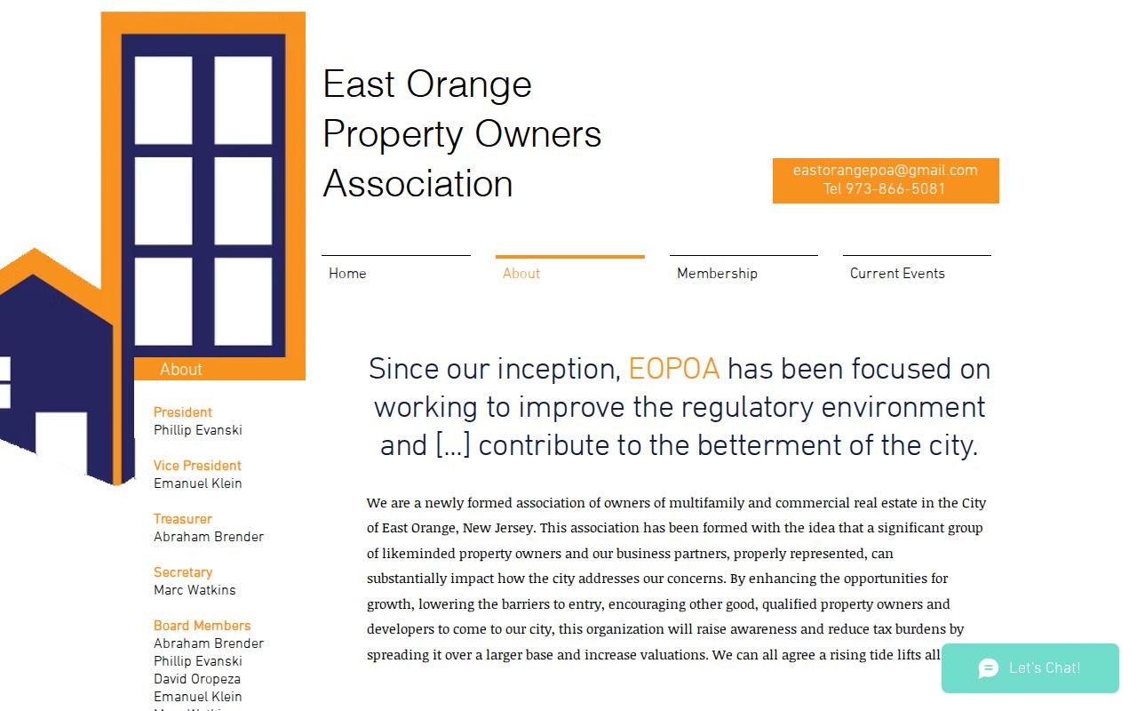 East Orange neighbors Property Owners Association public contact page