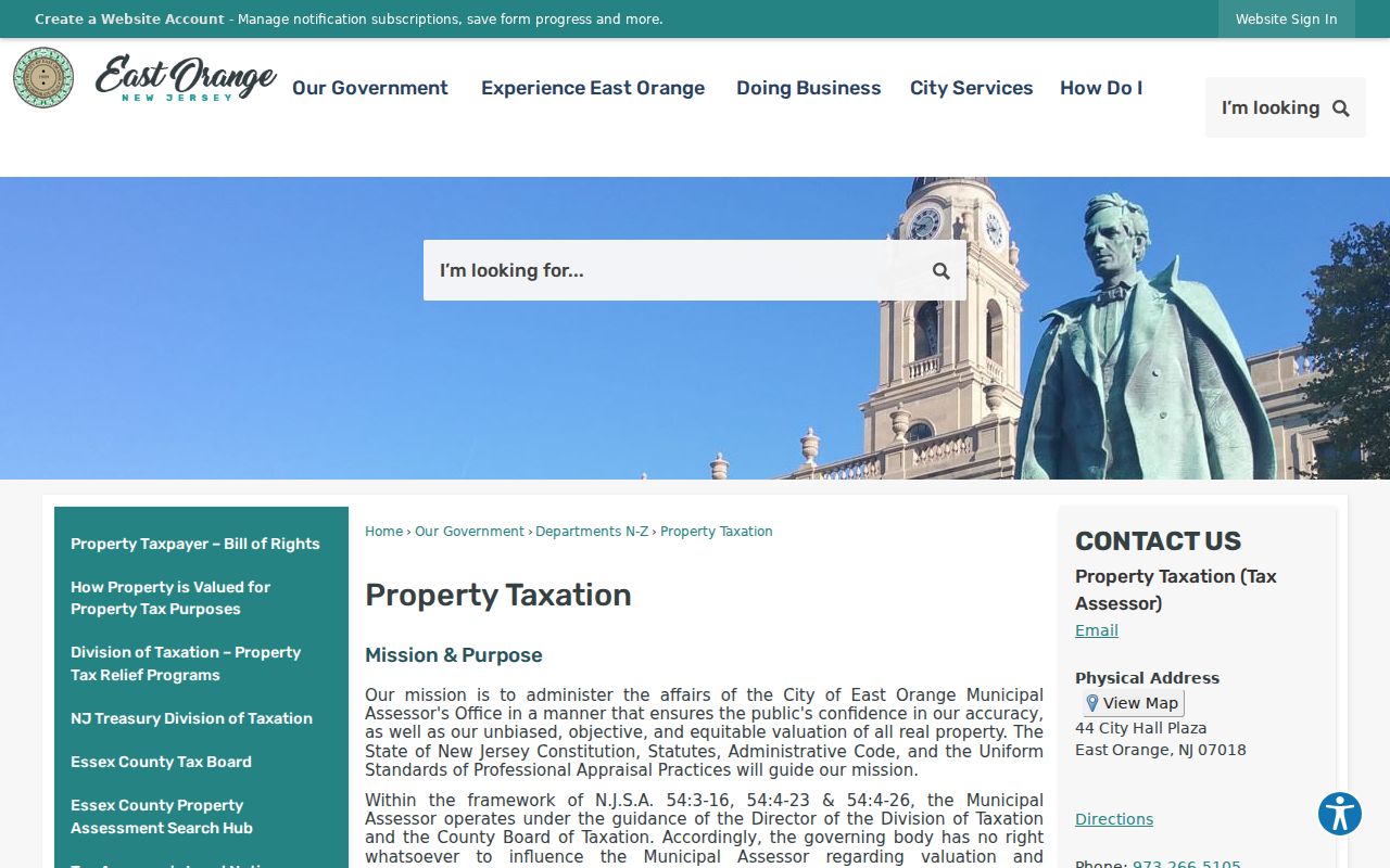 East Orange residents directory property taxation source